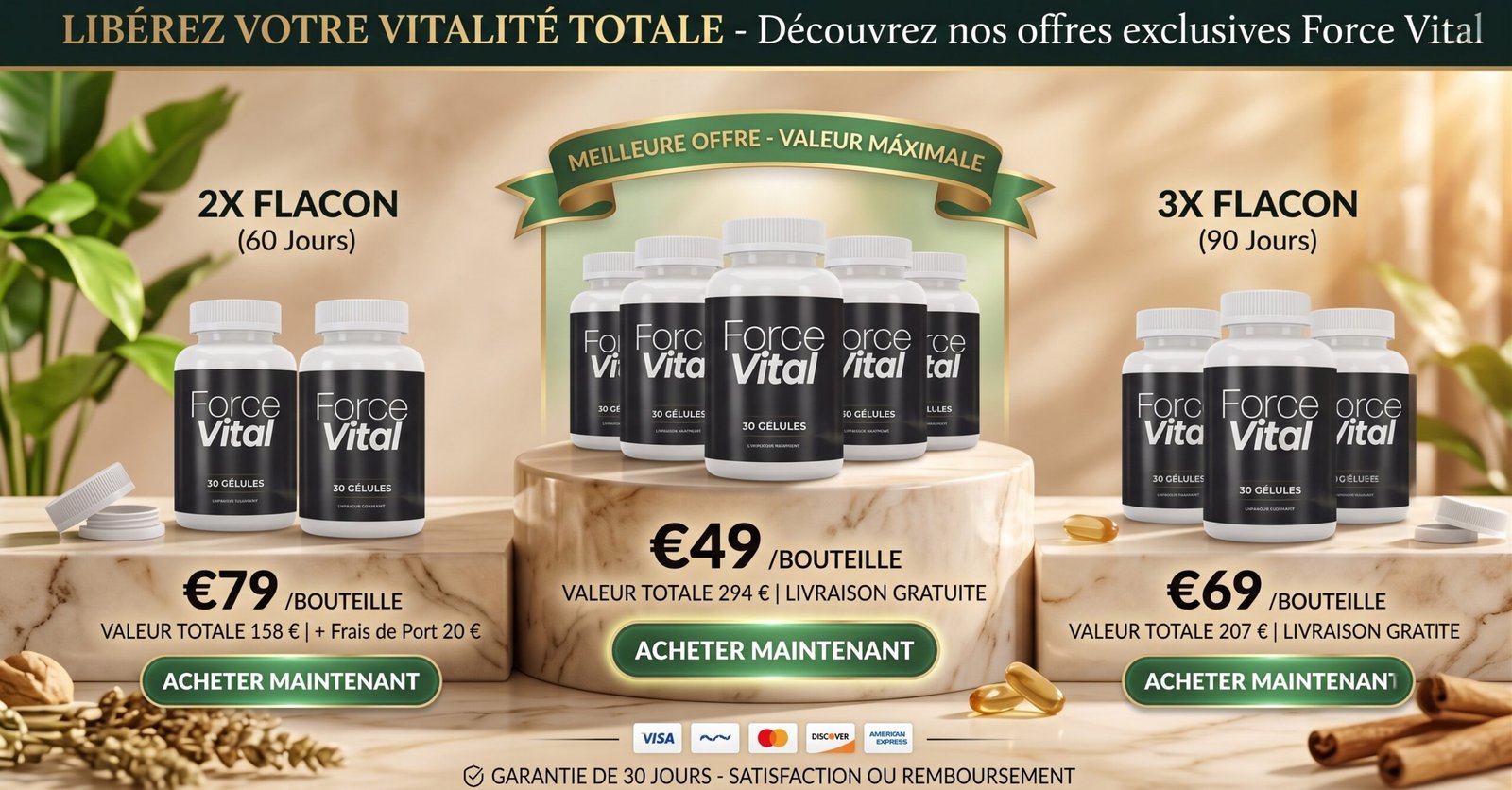 Offres ForceVital 2, 3 et 6 flacons